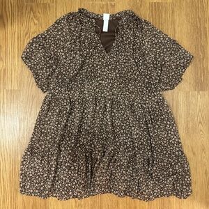 H&M Floral Brown Swing Dress with V-neck
